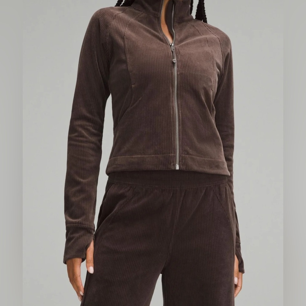 Lululemon Scuba Track Jacket Velvet Cord Dark Brown Espresso Corduroy Zip Up